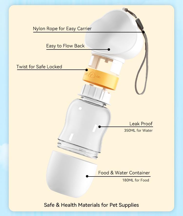 Portable Dog Water Bottle with Food Container – Leak-Proof Travel Bottle