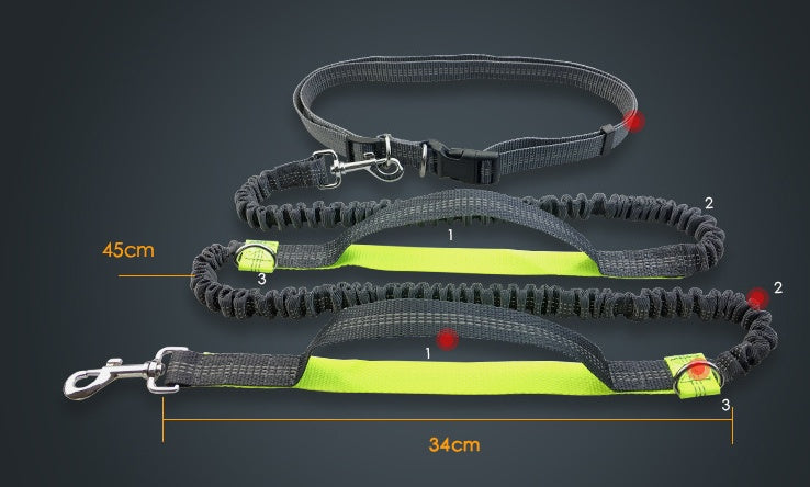 Hands Free Reflective Dog Running Leash – Adjustable Bungee Waist Leash