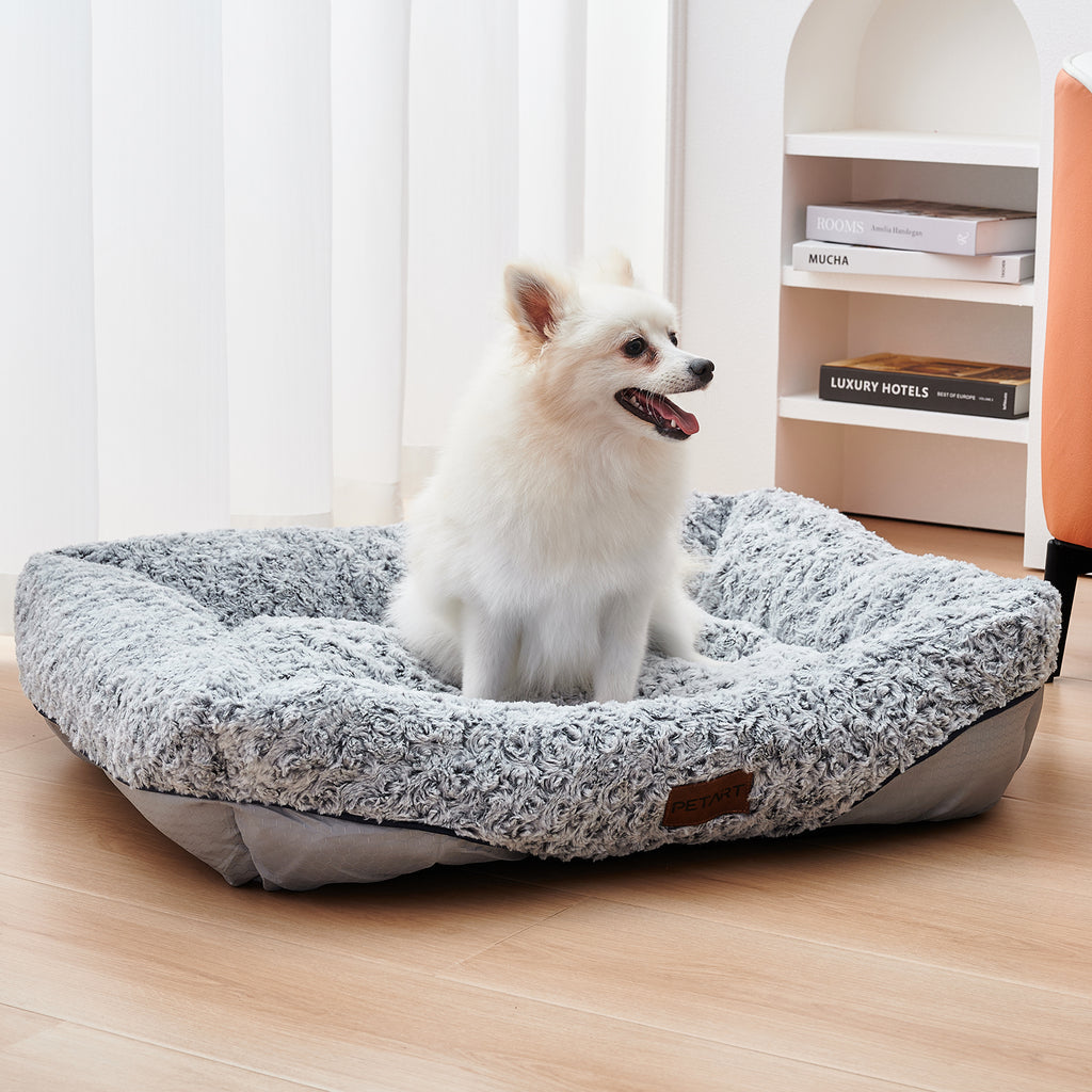 Rose Velvet Calming Dog Bed – Soft Anti-Anxiety Pet Sofa Bed