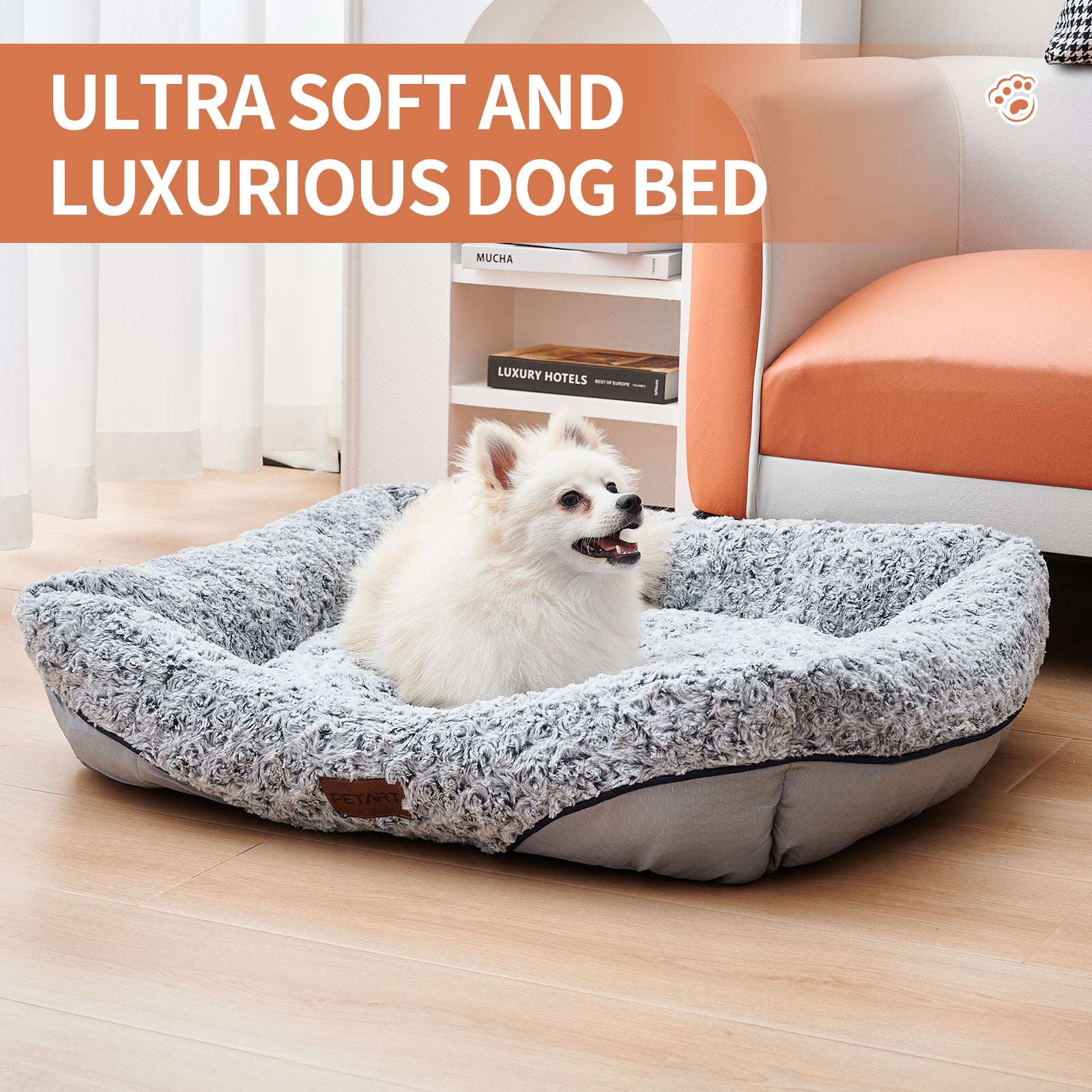 Rose Velvet Calming Dog Bed – Soft Anti-Anxiety Pet Sofa Bed